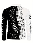 Camisa de negócios de golfe com estampa de teclado de piano para homens de tamanho grande, ajuste elegante, manga longa para outono/inverno, roupas masculinas