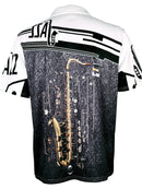 Camisetas gráficas com zíper de mangas curtas casuais para homens, com elementos musicais, gola lapela, blusas de pulôver, roupas masculinas para o verão