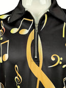 Camisa de lapela com zíper de manga longa elegante para homens com padrão de nota musical e piano, roupa de primavera outono, presente para homens