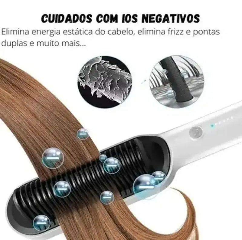 Escova Alisadora 5 em 1 - Alisa, Hidrata, Modela, Alinha e Anti- Frizz.