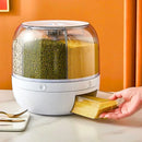 Distribuidor rotativo de 6 divisões selado para cereais secos, feijão, arroz, panela elétrica, recipiente para alimentos de cozinha