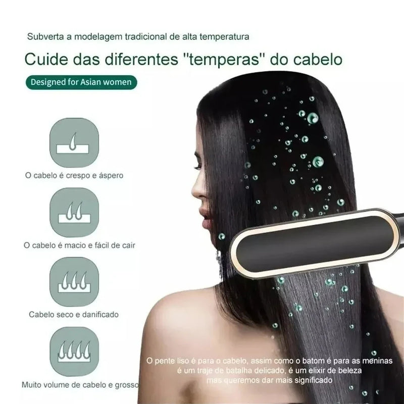 Escova Alisadora 5 em 1 - Alisa, Hidrata, Modela, Alinha e Anti- Frizz.