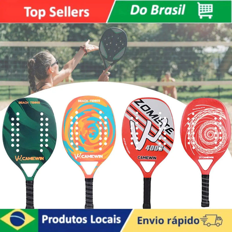 Raquete de tênis de praia Camewin Original,Leve de fibra de carbono  ou fibra de vidro,produto profissional e com capa protetora launch