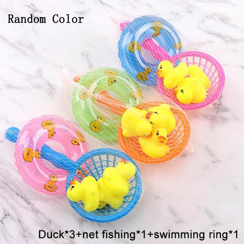 Brinquedos de Banho Flutuantes Para Crianças, Mini Anéis de Natação,Patos Amarelos,Rede de Pesca,Brinquedos Para Crianças,Diversão Aquática,5 Peças Por Conjunto