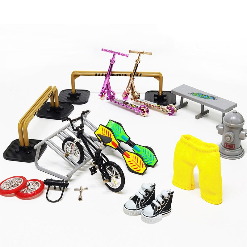 Brinquedos de Scooter de Dedo,de Duas Rodas,Mini Skates Conjuntos de Peças de Rampa,Dedo Bmx,Dedo Fingerboard,Deck de Skate,Brinquedos do Momento.