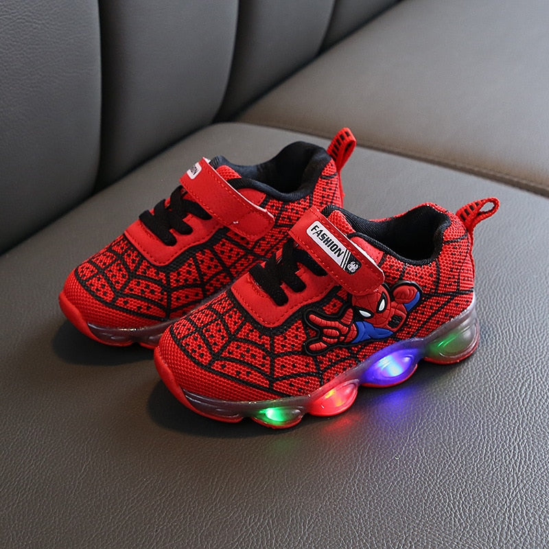 Tênis LED Spiderman para crianças,calçados esportivos para crianças,Sapatos para Meninos e Meninas com luz LED, quente, tamanho 21-30
