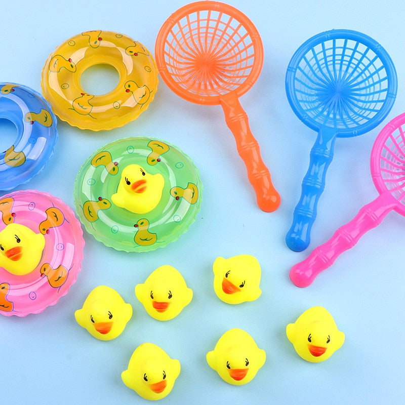 Brinquedos de Banho Flutuantes Para Crianças, Mini Anéis de Natação,Patos Amarelos,Rede de Pesca,Brinquedos Para Crianças,Diversão Aquática,5 Peças Por Conjunto
