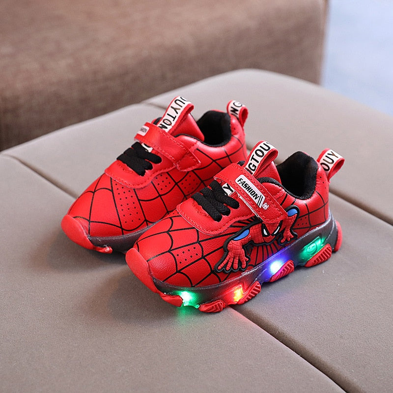 Tênis LED Spiderman para crianças,calçados esportivos para crianças,Sapatos para Meninos e Meninas com luz LED, quente, tamanho 21-30
