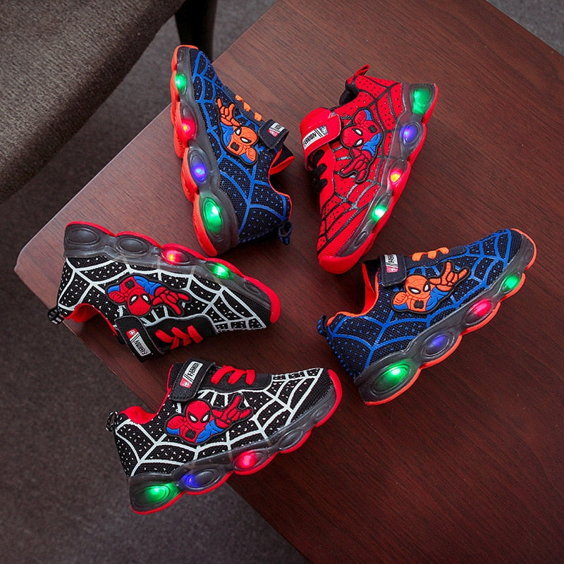 Tênis LED Spiderman para crianças,calçados esportivos para crianças,Sapatos para Meninos e Meninas com luz LED, quente, tamanho 21-30