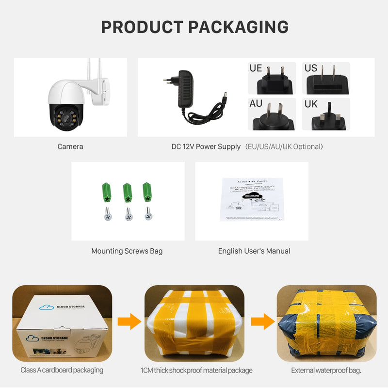 Câmera 1080P PTZ Wifi IP Outdoor 4X Digital Zoom AI Human Detect Wireless Câmera H.265 P2P Audio 2MP 3MP Security CCTV Câmera