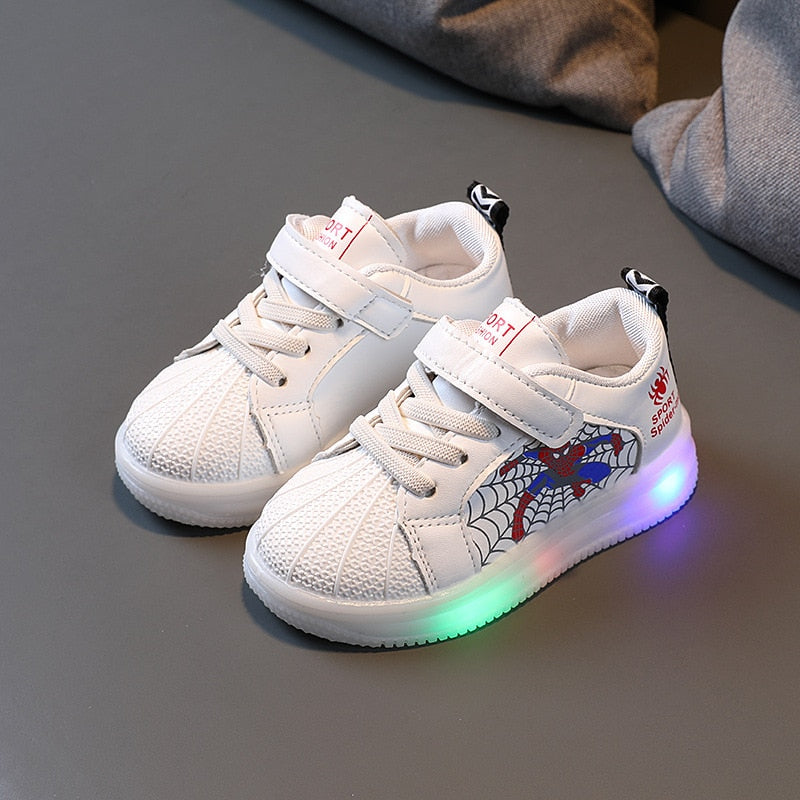 Tênis LED Spiderman para crianças,calçados esportivos para crianças,Sapatos para Meninos e Meninas com luz LED, quente, tamanho 21-30