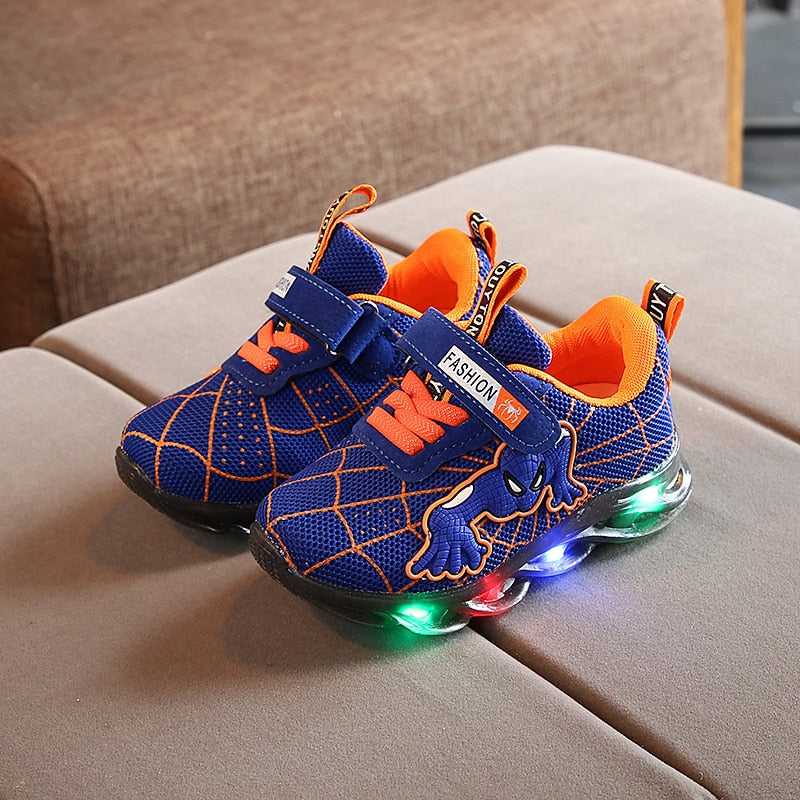 Tênis LED Spiderman para crianças,calçados esportivos para crianças,Sapatos para Meninos e Meninas com luz LED, quente, tamanho 21-30