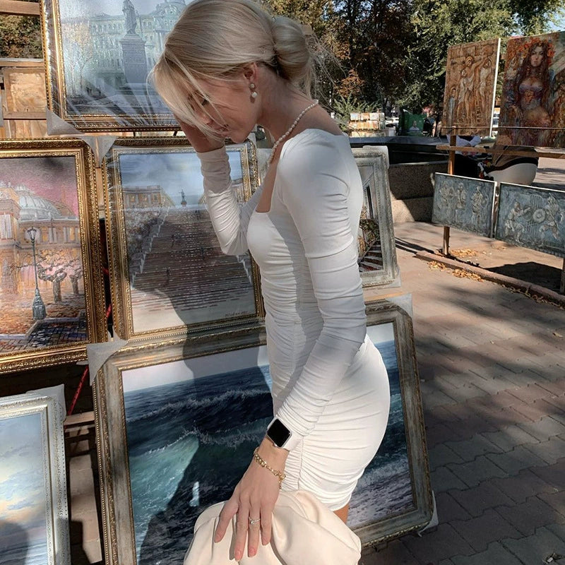 Vestido de Quadril Plissada Básica all-match slim-fit