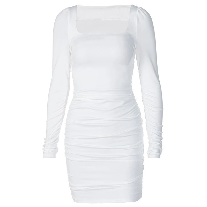 Vestido de Quadril Plissada Básica all-match slim-fit