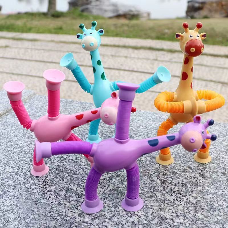 Girafa Ventosa Pop Tubos para Crianças, Telescópica Girafa Fidget Brinquedos,Fole sensorial, Anti-Stress Squeeze Toy, alívio do estresse