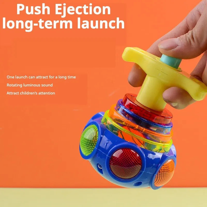 Brinquedo Giroscópio com Música,LED Rotativo, Lançamento de Desenho Animado Flash Colorido.