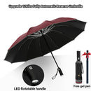 Guarda-chuva Dobrável Reverso Totalmente Automático com Lanterna LED 10 Costelas à Prova de Vento Reflexiva Listra UV Guarda-chuva Dobrável Para Sol ou Dia de Chuva