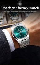 Relógio masculino de luxo POEDAGAR, à prova d'água, luminoso, com data e dia da semana, em aço inoxidável, estilo casual, com mecanismo de quartzo.
