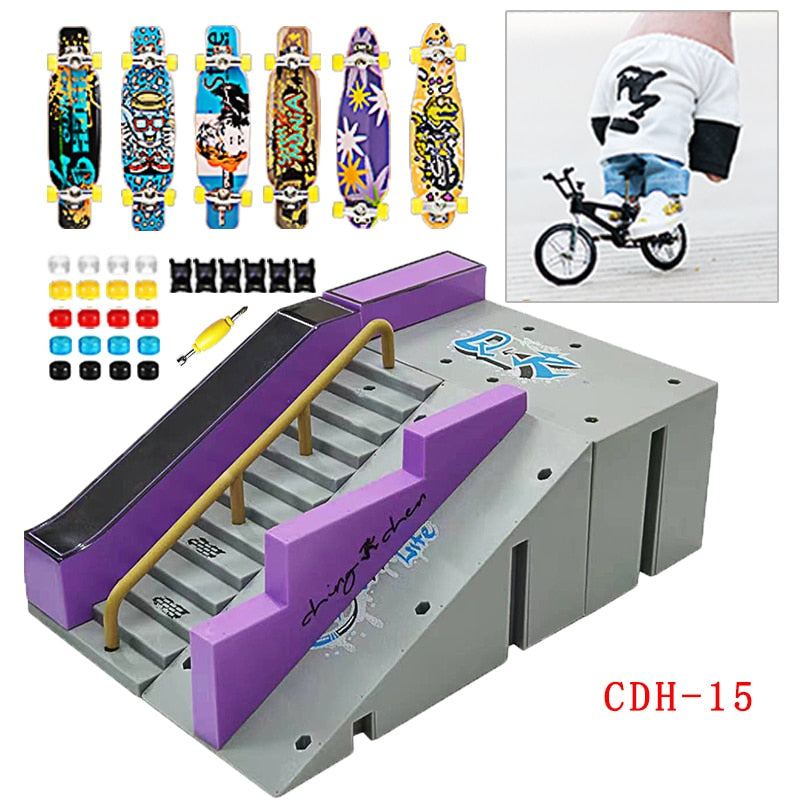 Brinquedos de Scooter de Dedo,de Duas Rodas,Mini Skates Conjuntos de Peças de Rampa,Dedo Bmx,Dedo Fingerboard,Deck de Skate,Brinquedos do Momento.