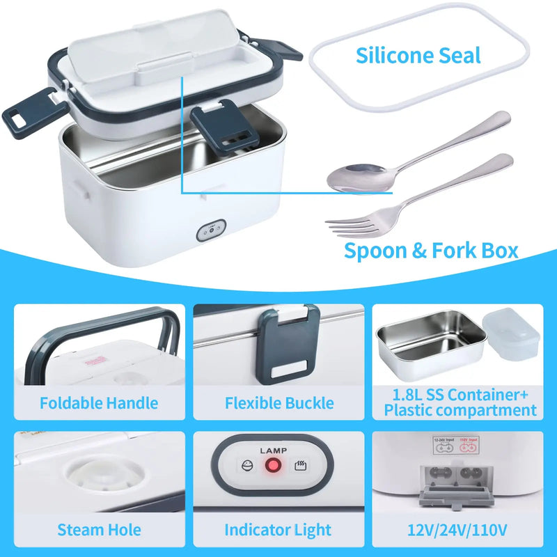 Marmita Aquecedora de Alimentos de 80W Portátil,Recipiente de 1,8L