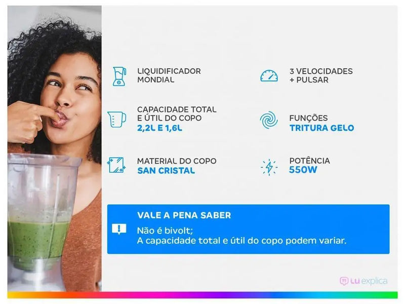 Liquidificador Turbo Power Mondial L-99 FB Preto com Filtro de 3 Velocidades 550W - 110V