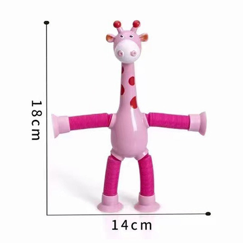 Girafa Ventosa Pop Tubos para Crianças, Telescópica Girafa Fidget Brinquedos,Fole sensorial, Anti-Stress Squeeze Toy, alívio do estresse