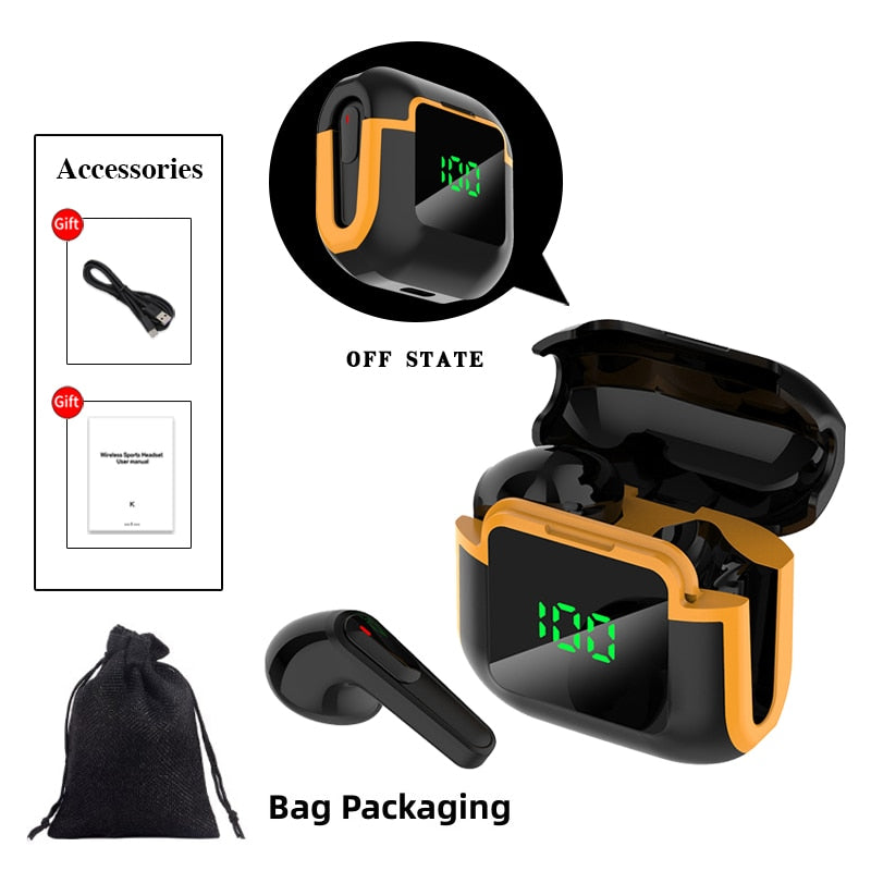 Estéreo fones de ouvido sem fio 5.1 bluetooth esportes ao ar livre com carregamento bin exibição de energia controle toque fones