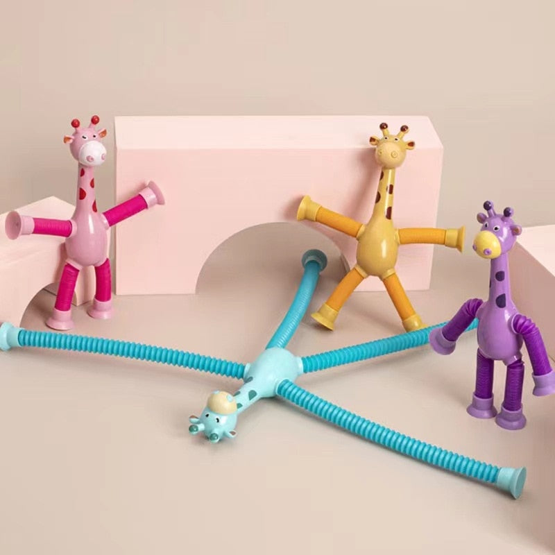 Girafa Ventosa Pop Tubos para Crianças, Telescópica Girafa Fidget Brinquedos,Fole sensorial, Anti-Stress Squeeze Toy, alívio do estresse