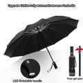 Guarda-chuva Dobrável Reverso Totalmente Automático com Lanterna LED 10 Costelas à Prova de Vento Reflexiva Listra UV Guarda-chuva Dobrável Para Sol ou Dia de Chuva