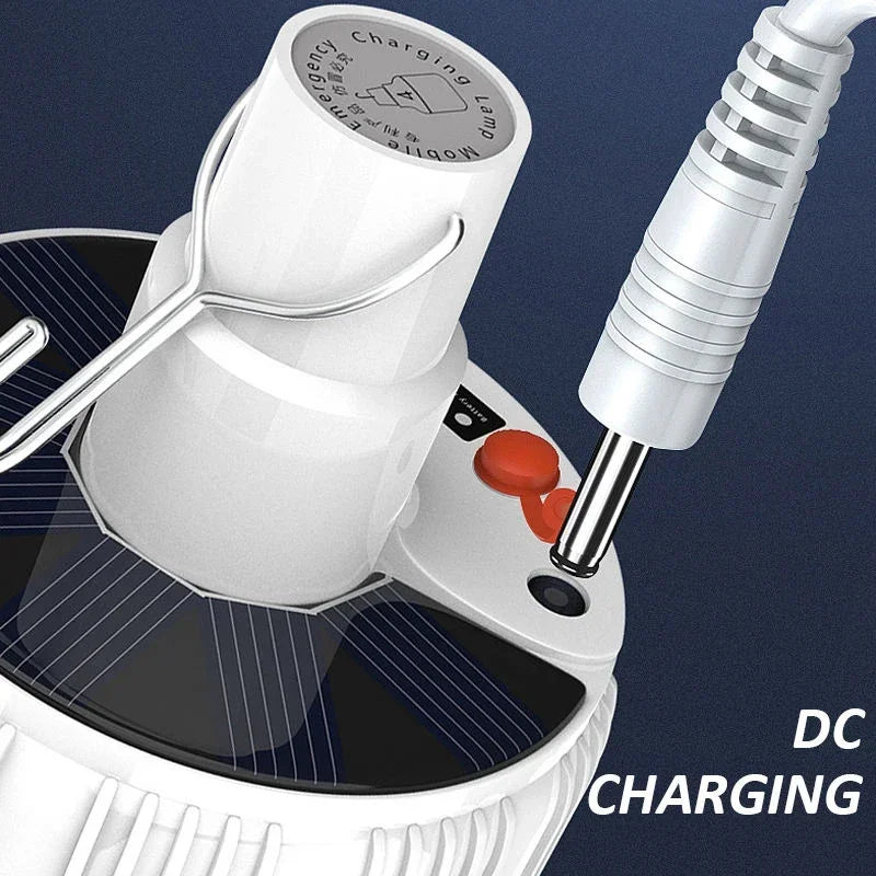 Lâmpada LED a luz solar de 100 W para áreas externas,portátil,recarregável por USB,com gancho para acampamento,serve para iluminar barraca ,é à prova d'água e economizadora de energia