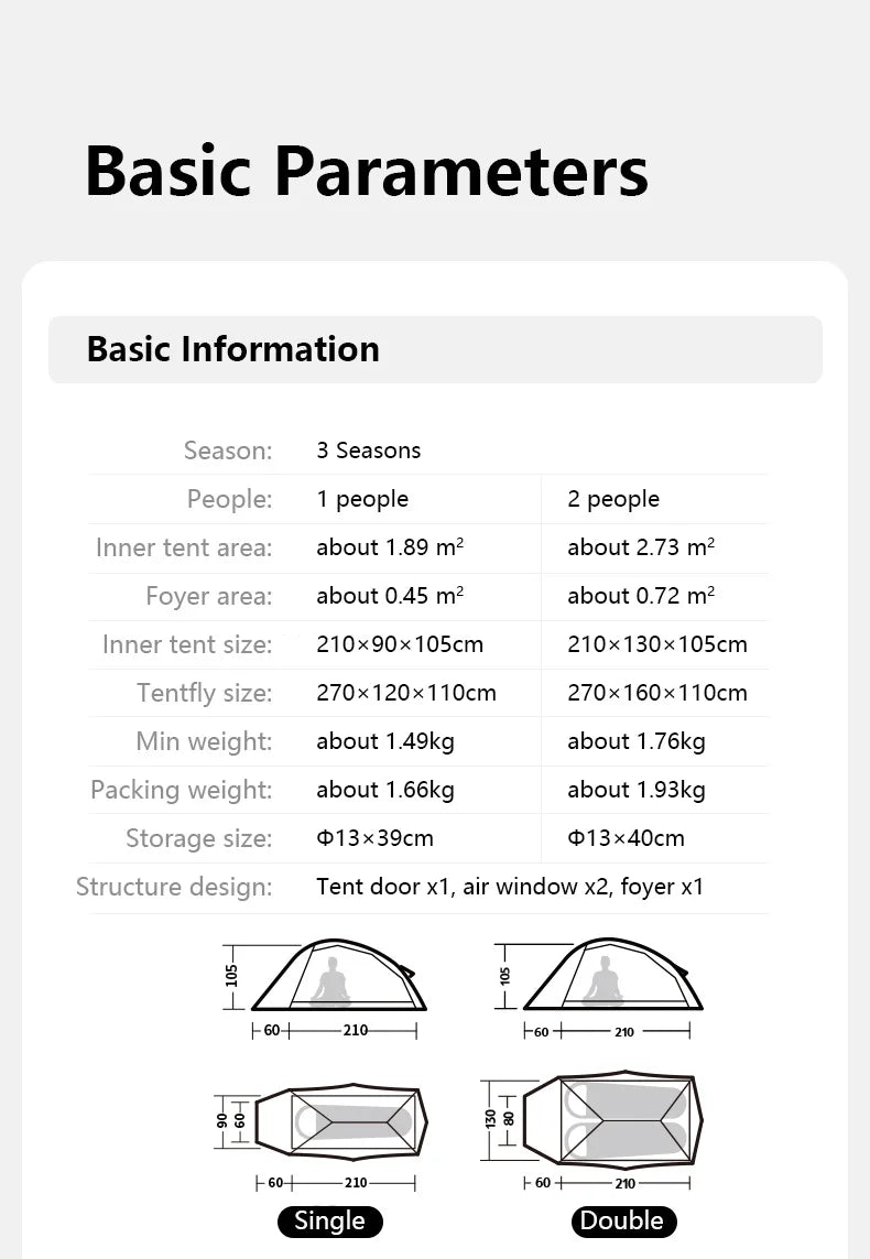 Barraca de Camping,Tenda para 2 Pessoas Ultraleve 20D para Acampamento,Pescas, à Prova D'água.