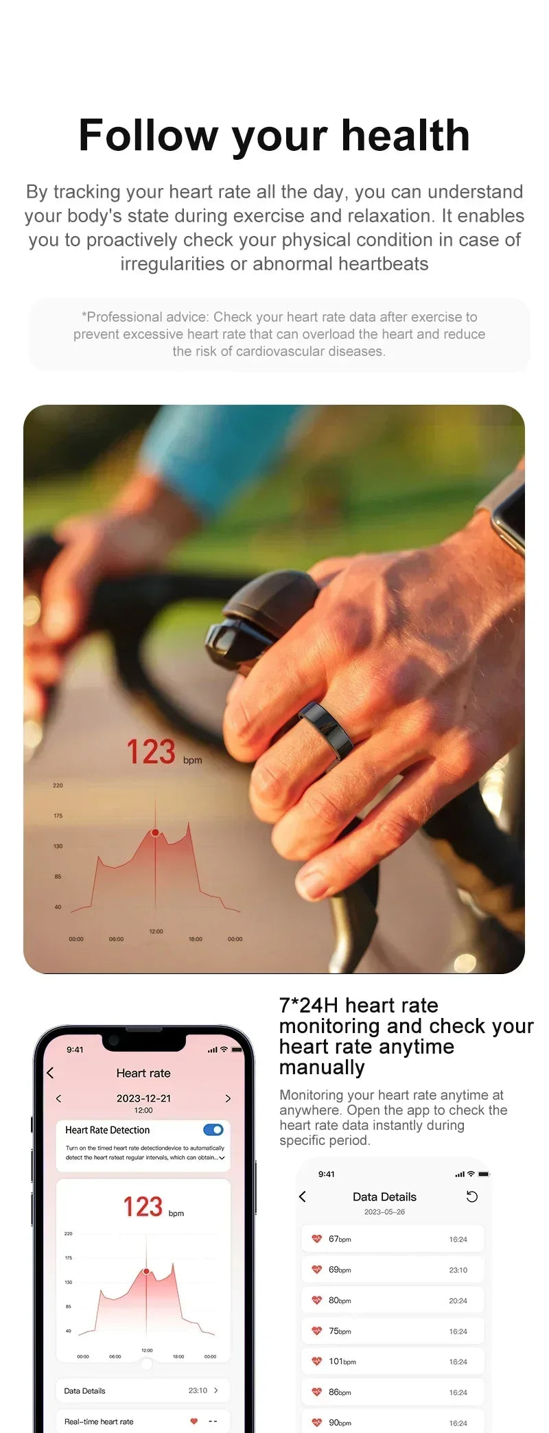 Anel Inteligente R02,À Prova D 'Água, Pressão Arterial, Oxigênio, Sono, Freqüência Cardíaca,Monitoramento Múltiplos, Modos Esportivos para Homens e Mulheres.