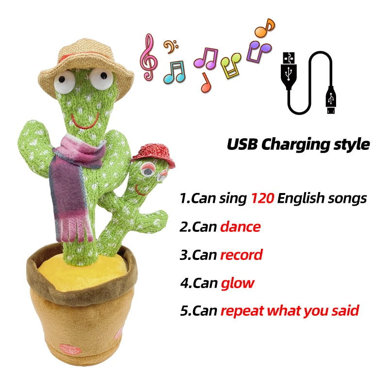 Cacto Falante é o Brinquedo em Forma De Planta que Dança e Imita a Fala da Criança,Carregamento USB.