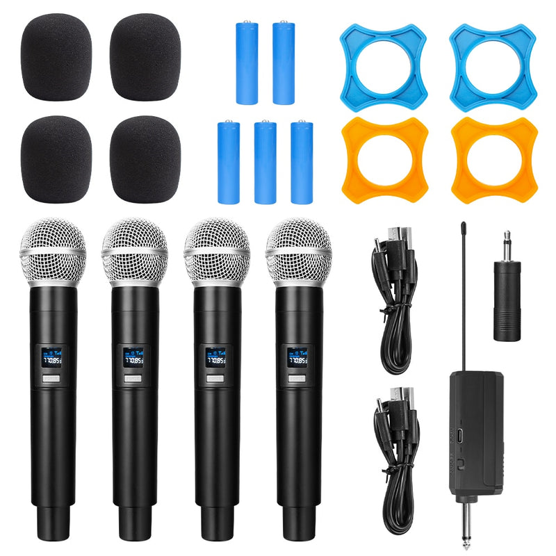 Microfone Uhf Sem Fio Dual Handheld,Microfone Dinâmico Para Karaoke,Microfone Com Receptor Recarregável,Para o Discurso da Festa de Casamento,Clube ou Igreja.