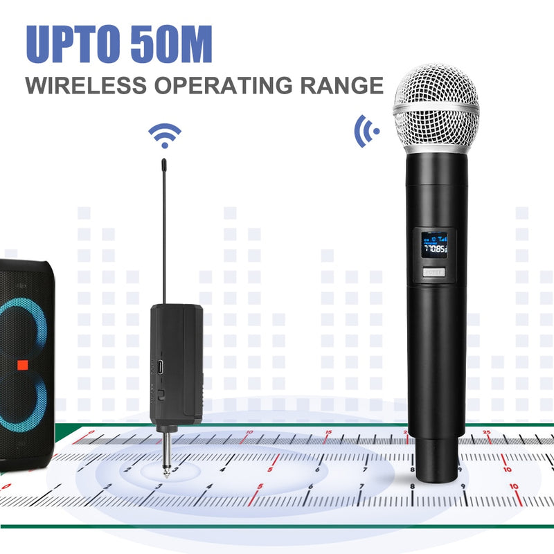 Microfone Uhf Sem Fio Dual Handheld,Microfone Dinâmico Para Karaoke,Microfone Com Receptor Recarregável,Para o Discurso da Festa de Casamento,Clube ou Igreja.