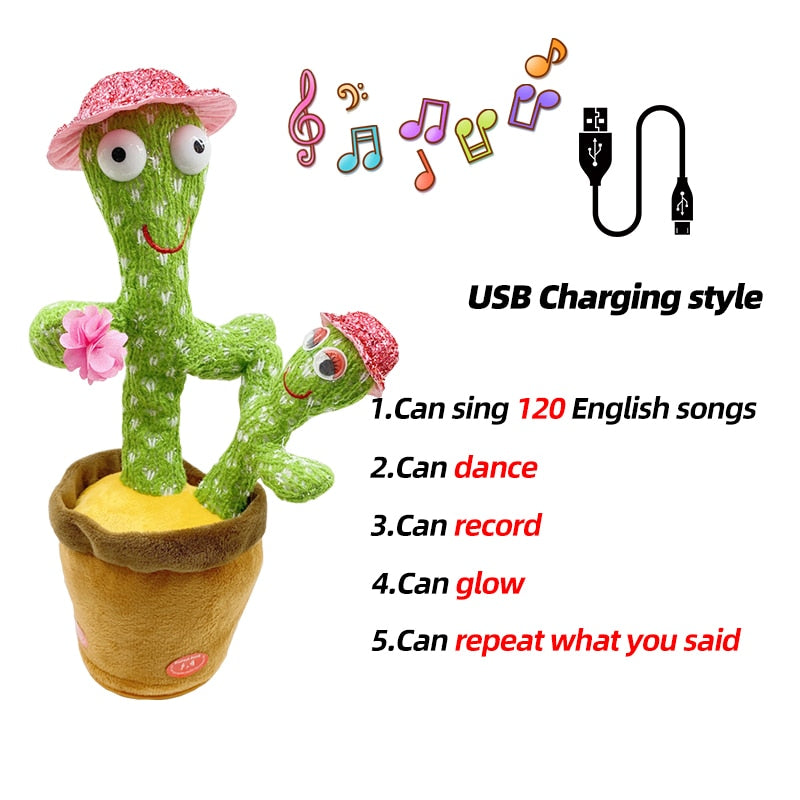 Cacto Falante é o Brinquedo em Forma De Planta que Dança e Imita a Fala da Criança,Carregamento USB.