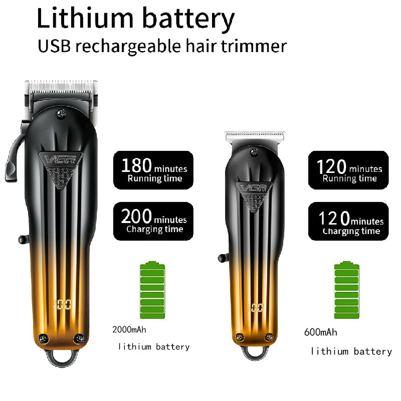 Máquina de Corte Original VGR, Electric Hair Clipper Kit, Recarregável.
