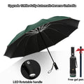 Guarda-chuva Dobrável Reverso Totalmente Automático com Lanterna LED 10 Costelas à Prova de Vento Reflexiva Listra UV Guarda-chuva Dobrável Para Sol ou Dia de Chuva