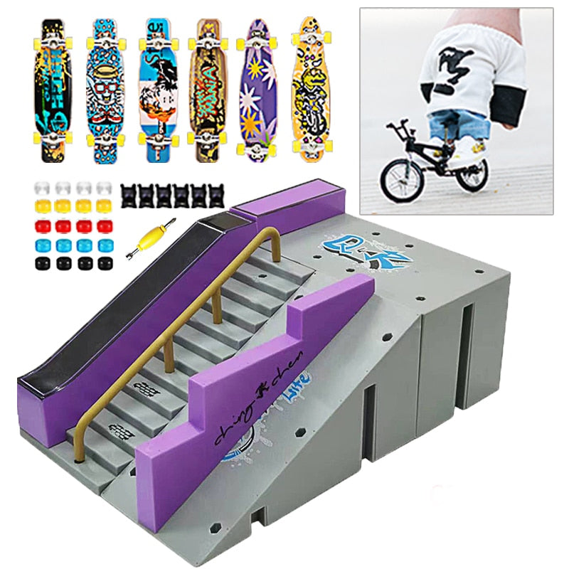 Brinquedos de Scooter de Dedo,de Duas Rodas,Mini Skates Conjuntos de Peças de Rampa,Dedo Bmx,Dedo Fingerboard,Deck de Skate,Brinquedos do Momento.