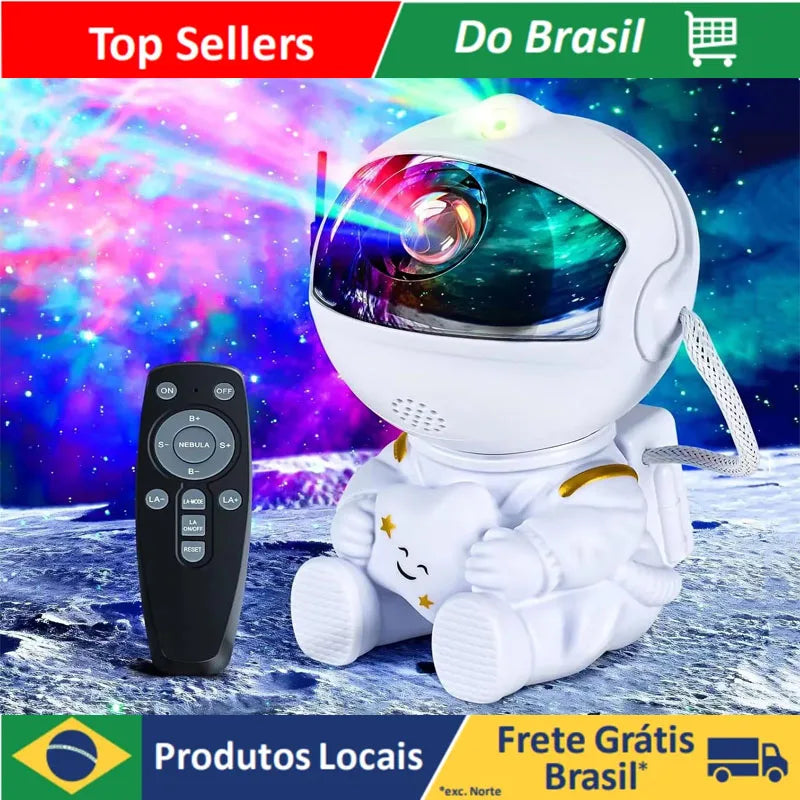 Projetor Astronauta Brasileiro  Emite Luz Noturna das Galáxias e Projeção  de Céu Estrelado
