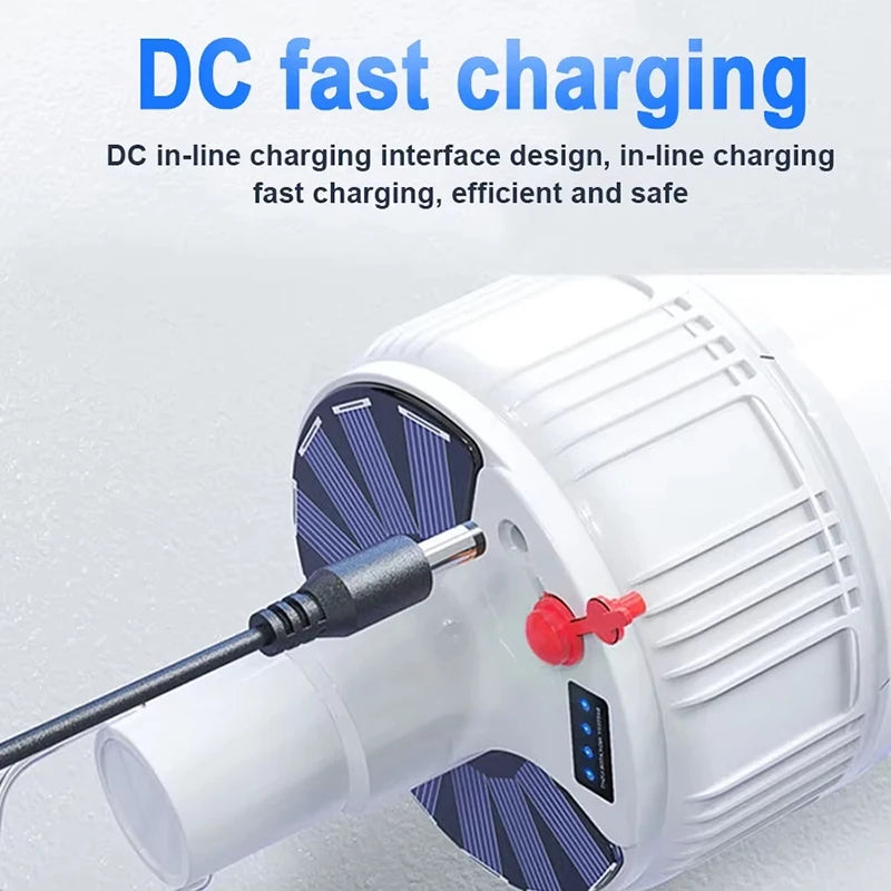 Lâmpada LED a luz solar de 100 W para áreas externas,portátil,recarregável por USB,com gancho para acampamento,serve para iluminar barraca ,é à prova d'água e economizadora de energia