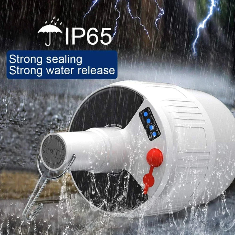 Lâmpada LED a luz solar de 100 W para áreas externas,portátil,recarregável por USB,com gancho para acampamento,serve para iluminar barraca ,é à prova d'água e economizadora de energia