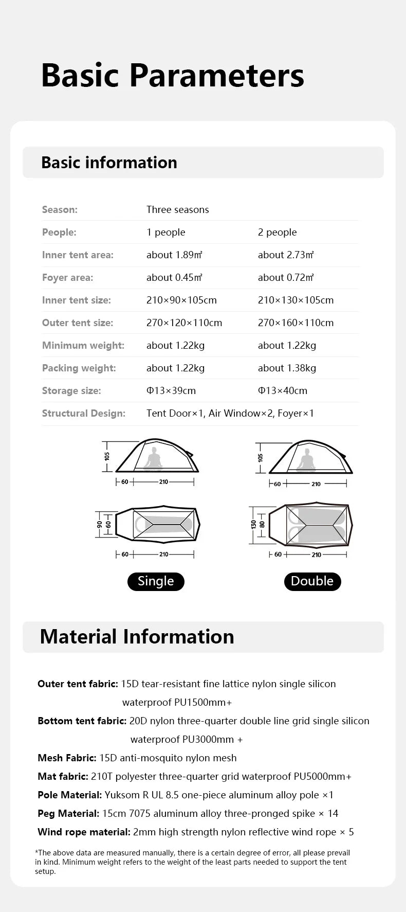 Barraca de Camping,Tenda para 2 Pessoas Ultraleve 20D para Acampamento,Pescas, à Prova D'água.