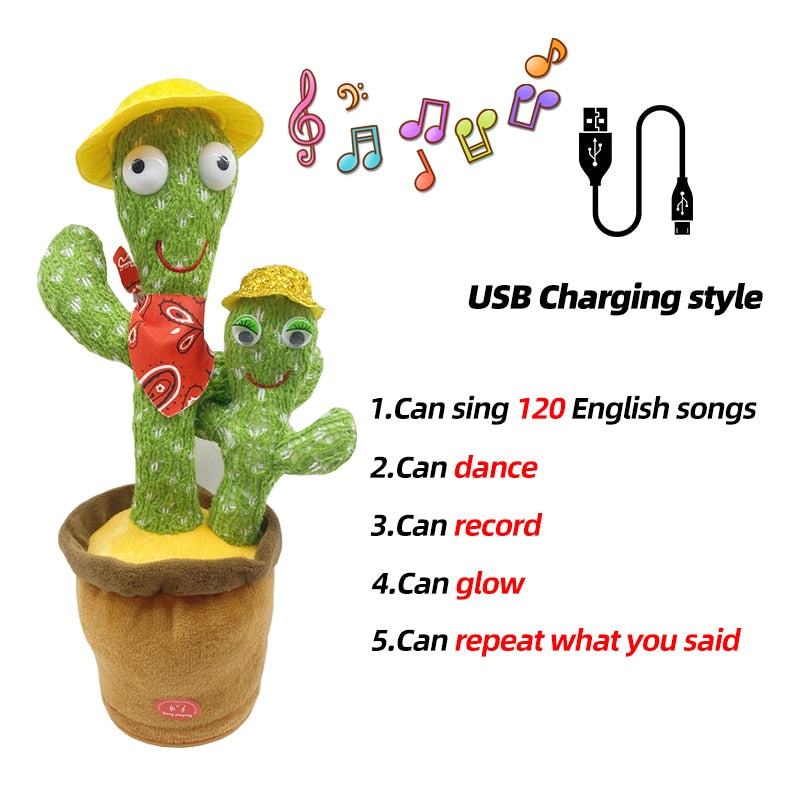 Cacto Falante é o Brinquedo em Forma De Planta que Dança e Imita a Fala da Criança,Carregamento USB.