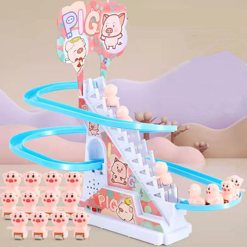 Pista Corrediça Elétrica,Brinquedo Para Meninos ou Meninas,os Patos Sobem as Escadas,Brinquedo do Bebê,Luzes LED,Música,Montanha Russa.