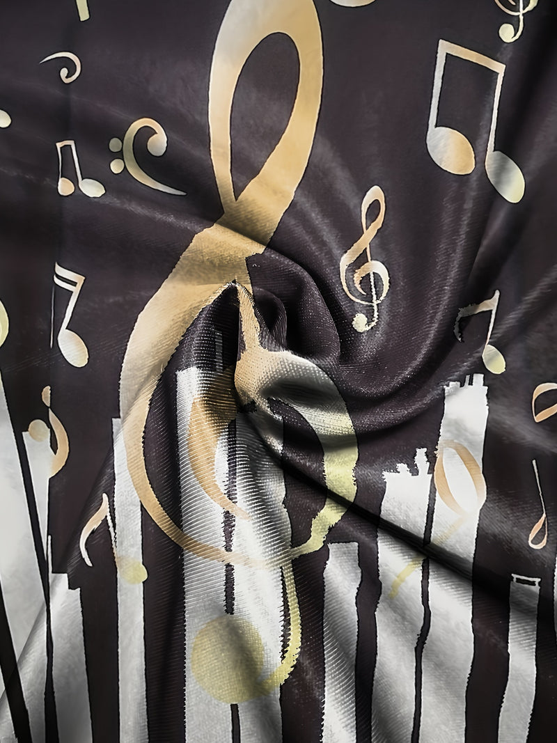 Camisa de lapela com zíper de manga longa elegante para homens com padrão de nota musical e piano, roupa de primavera outono, presente para homens