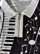 Camisa de negócios de golfe com estampa de teclado de piano para homens de tamanho grande, ajuste elegante, manga longa para outono/inverno, roupas masculinas