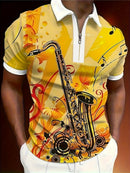 Camiseta de golfe estampada com listras gráficas de saxofone para homens, tendência de verão com mangas curtas para tênis