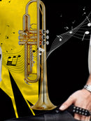 Camiseta casual e estilosa de manga curta com padrão de bloco de cores contrastantes em 3D e desenho de um trompete 🎺