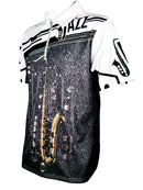 Camisetas gráficas com zíper de mangas curtas casuais para homens, com elementos musicais, gola lapela, blusas de pulôver, roupas masculinas para o verão